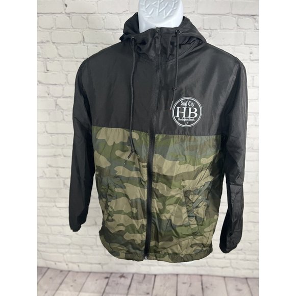 Independent Trading Company Huntington Beach HB Windbreaker Jacket Hooded Camo S - Picture 1 of 11